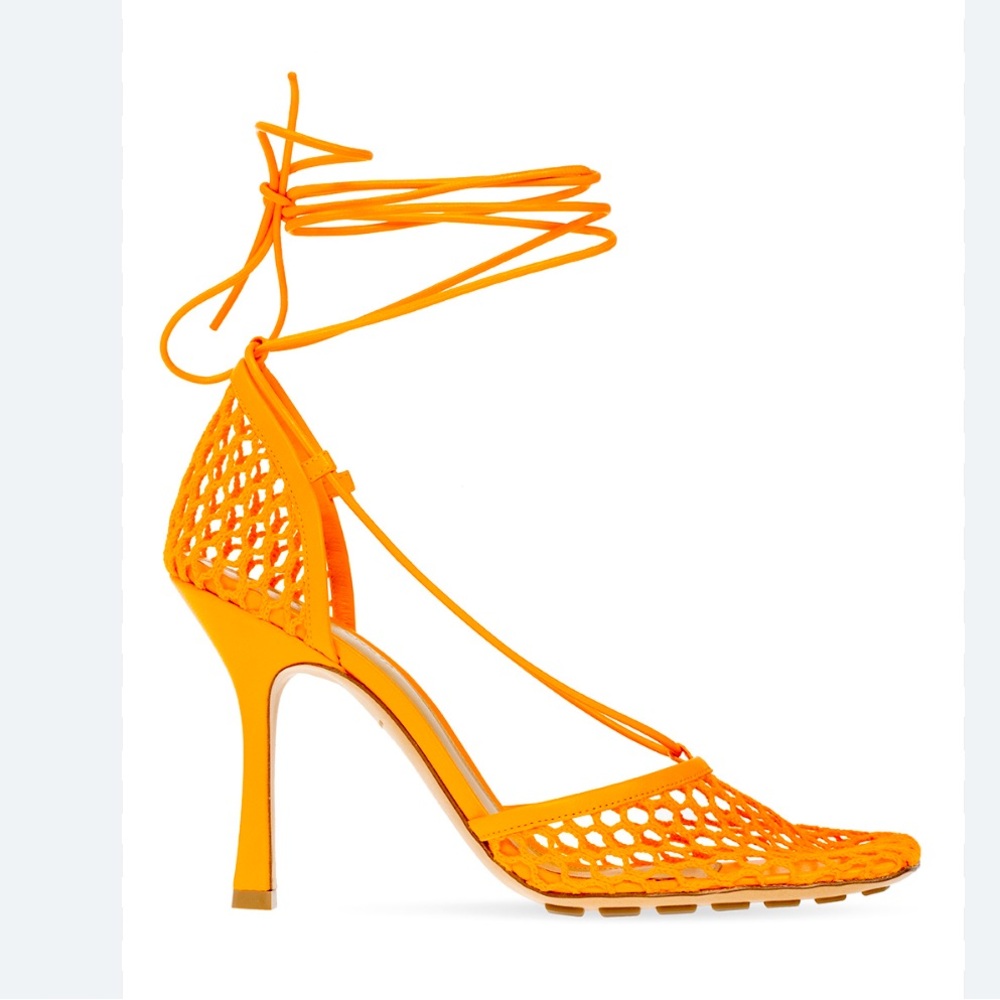 Bottega Veneta Stretch Orange Caged Mesh Heels Sandals Pumps 38-worn once
